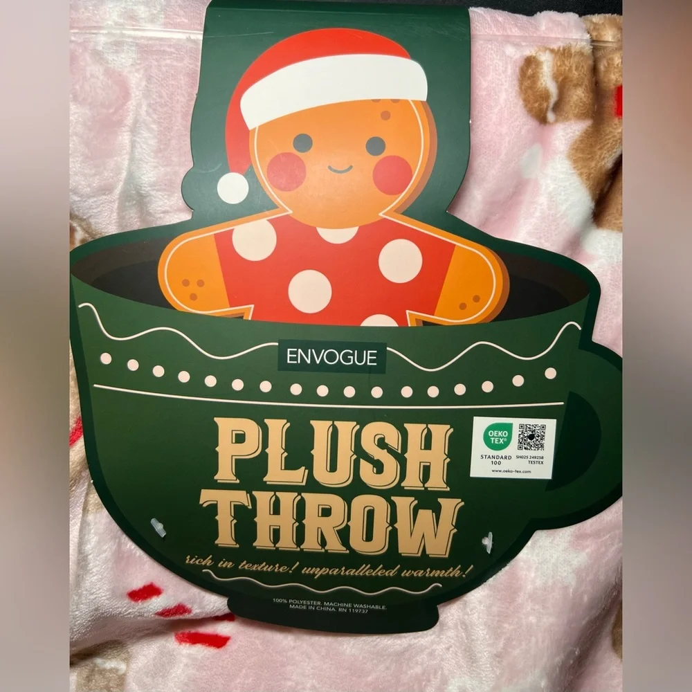 Envogue “Oh Snap Gingerbread” Plush Throw Blanket – Pink – 60x70